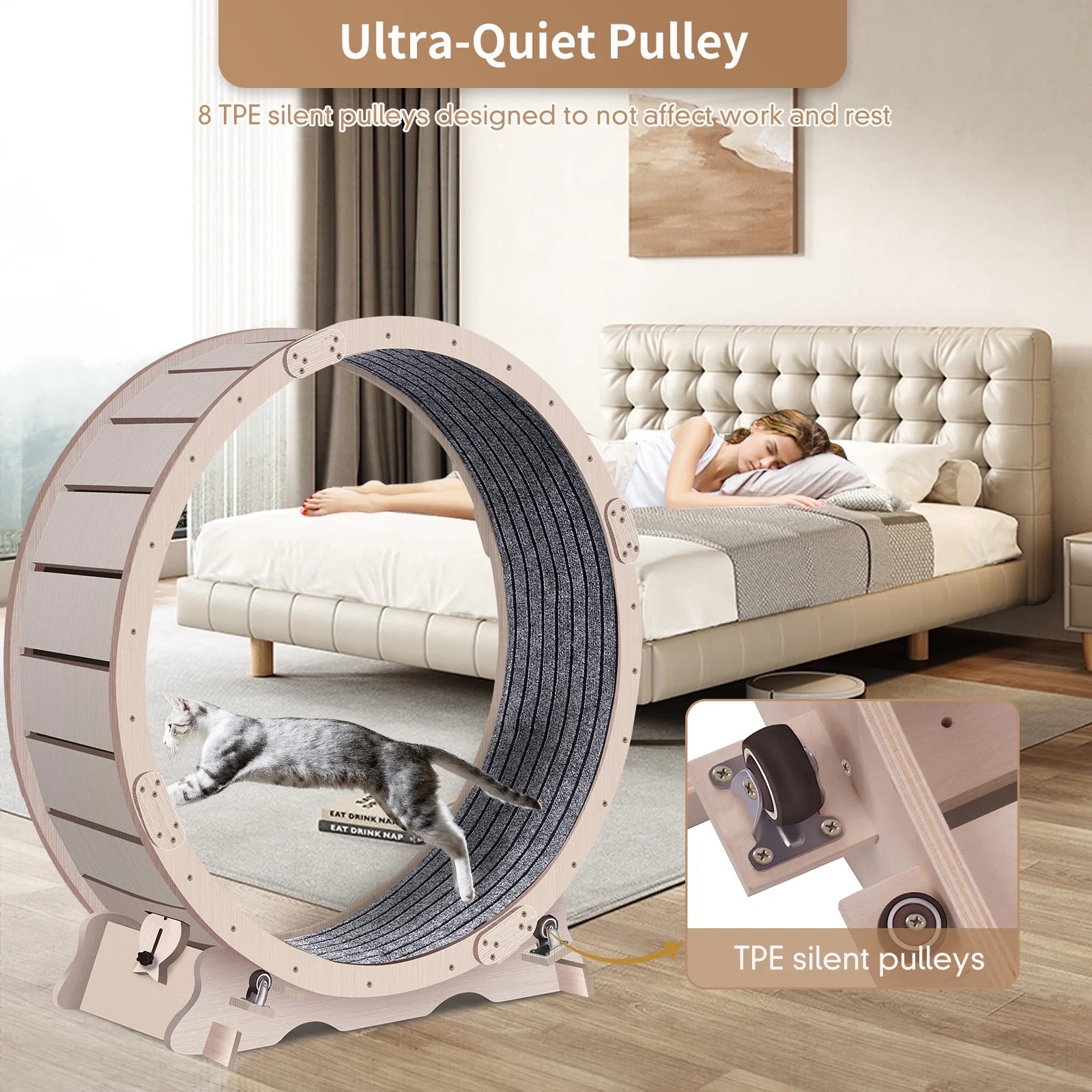 41" Cat Exercise Wheel for Indoor Cats, Cat Running Wheel with Carpeted Runway