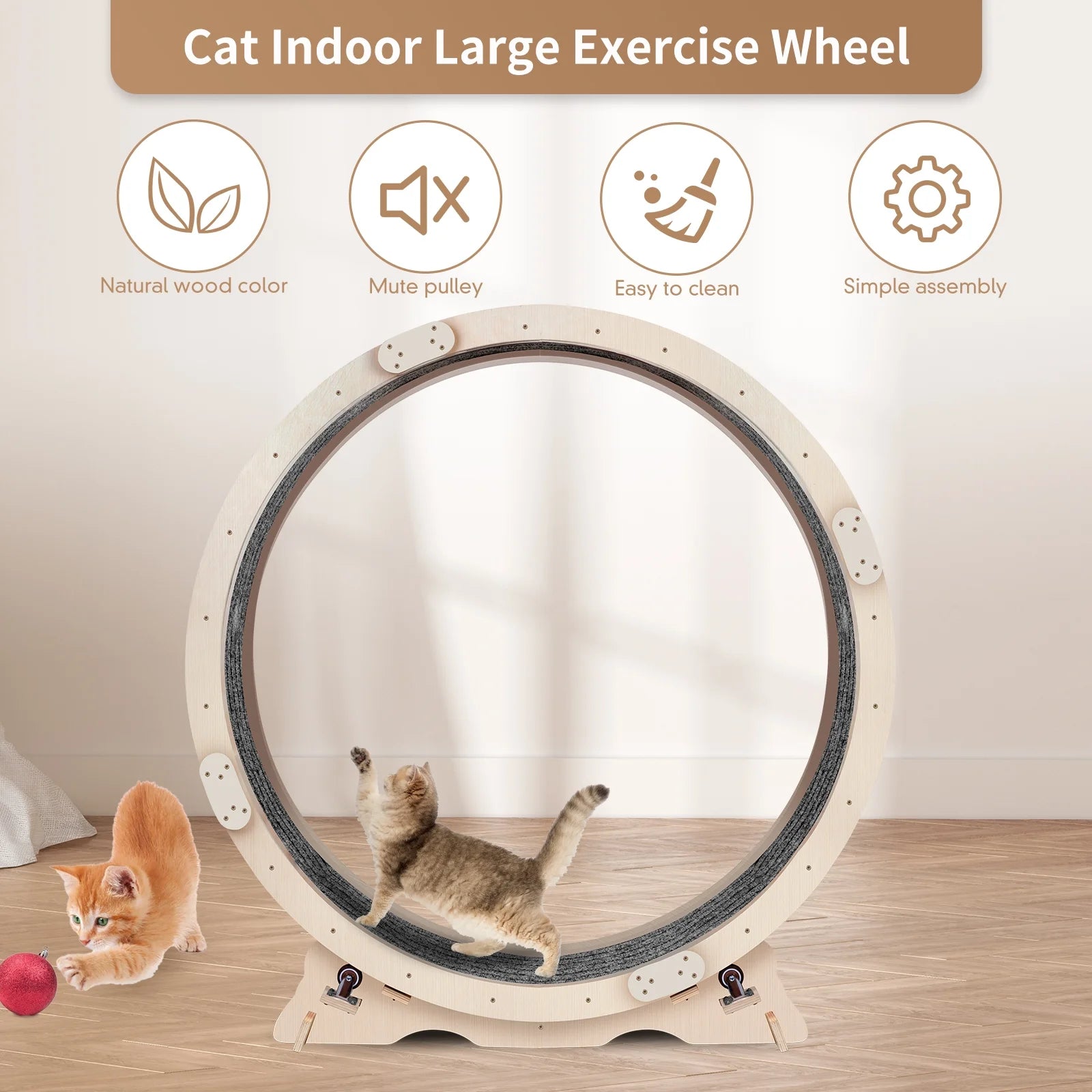 41" Cat Exercise Wheel for Indoor Cats, Cat Running Wheel with Carpeted Runway