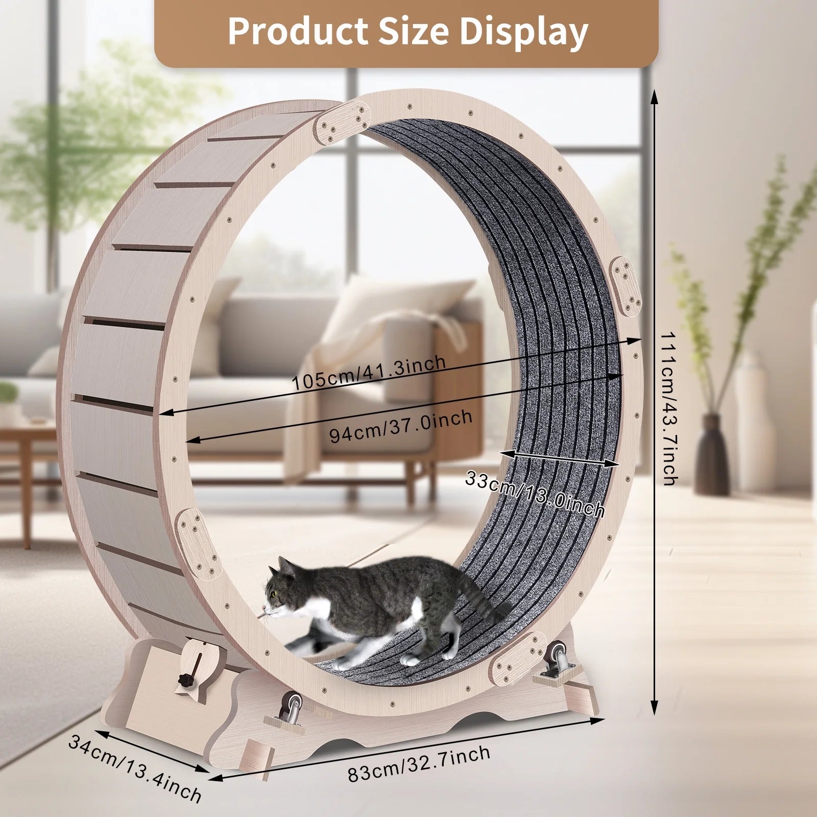 41" Cat Exercise Wheel for Indoor Cats, Cat Running Wheel with Carpeted Runway