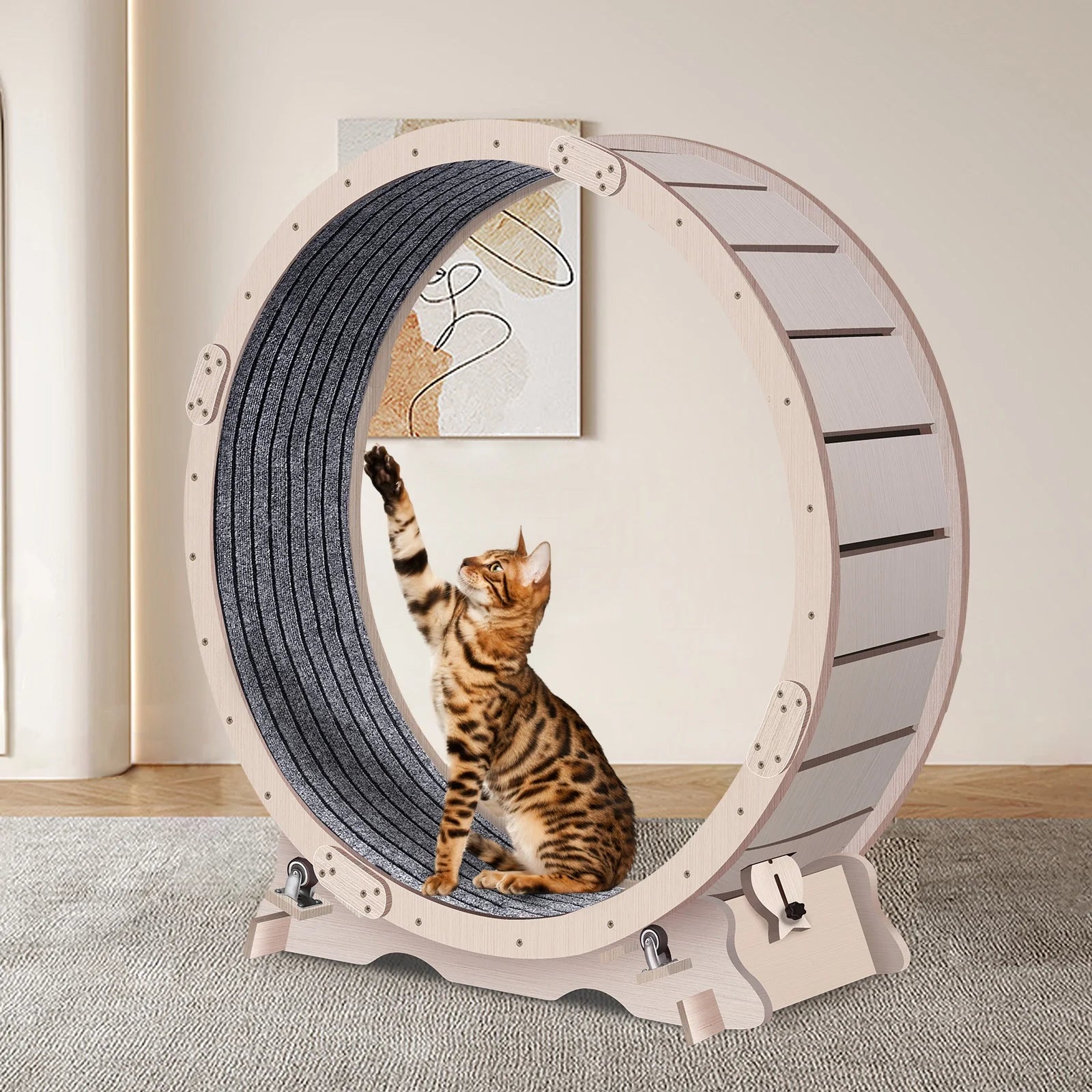 41" Cat Exercise Wheel for Indoor Cats, Cat Running Wheel with Carpeted Runway