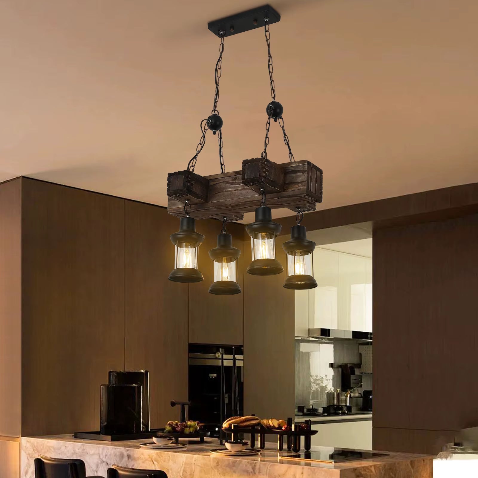 Retro Pendant Light, Industrial Vintage Pendant Light Fixture, 4-Light Pendant Light