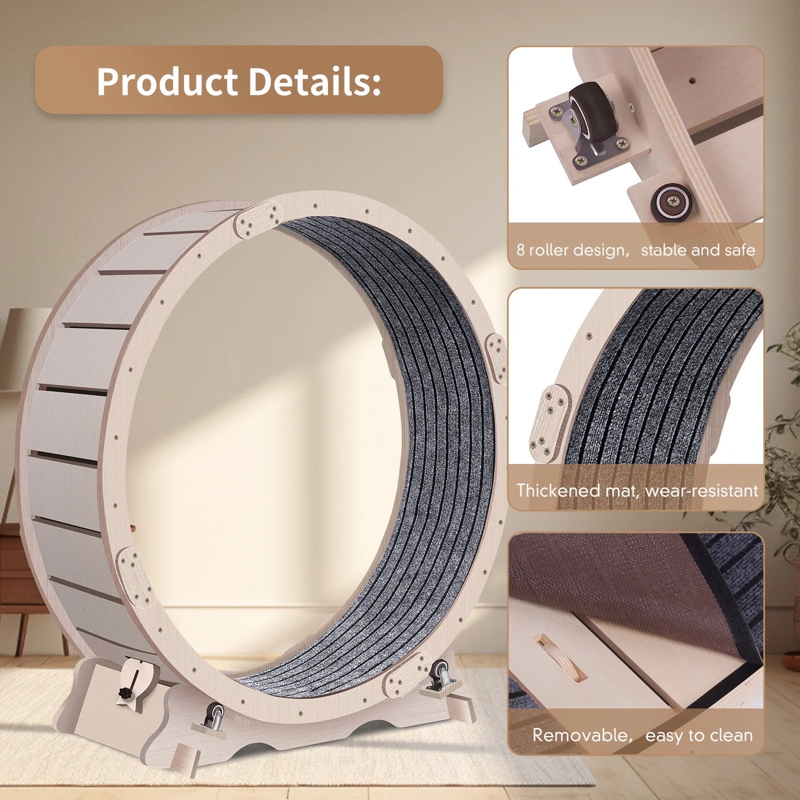 41" Cat Exercise Wheel for Indoor Cats, Cat Running Wheel with Carpeted Runway